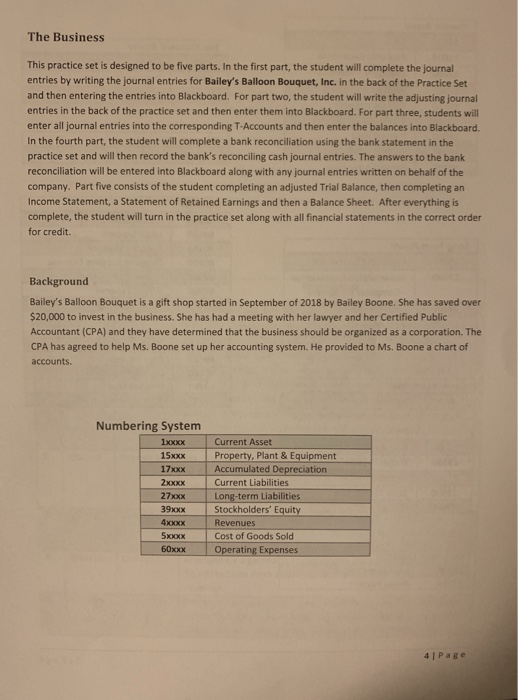  The Business This practice set is designed to be five parts.