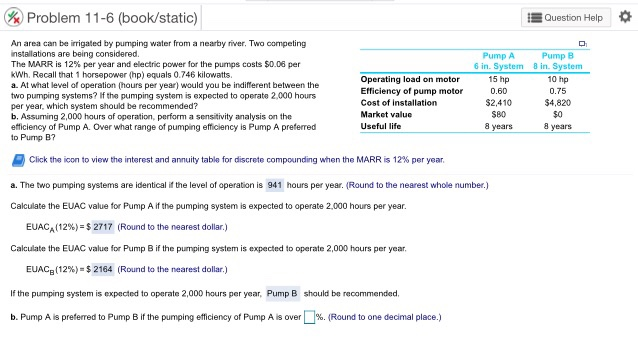  We Problem 11-6 (book/static) Question Help An area can be irrigated