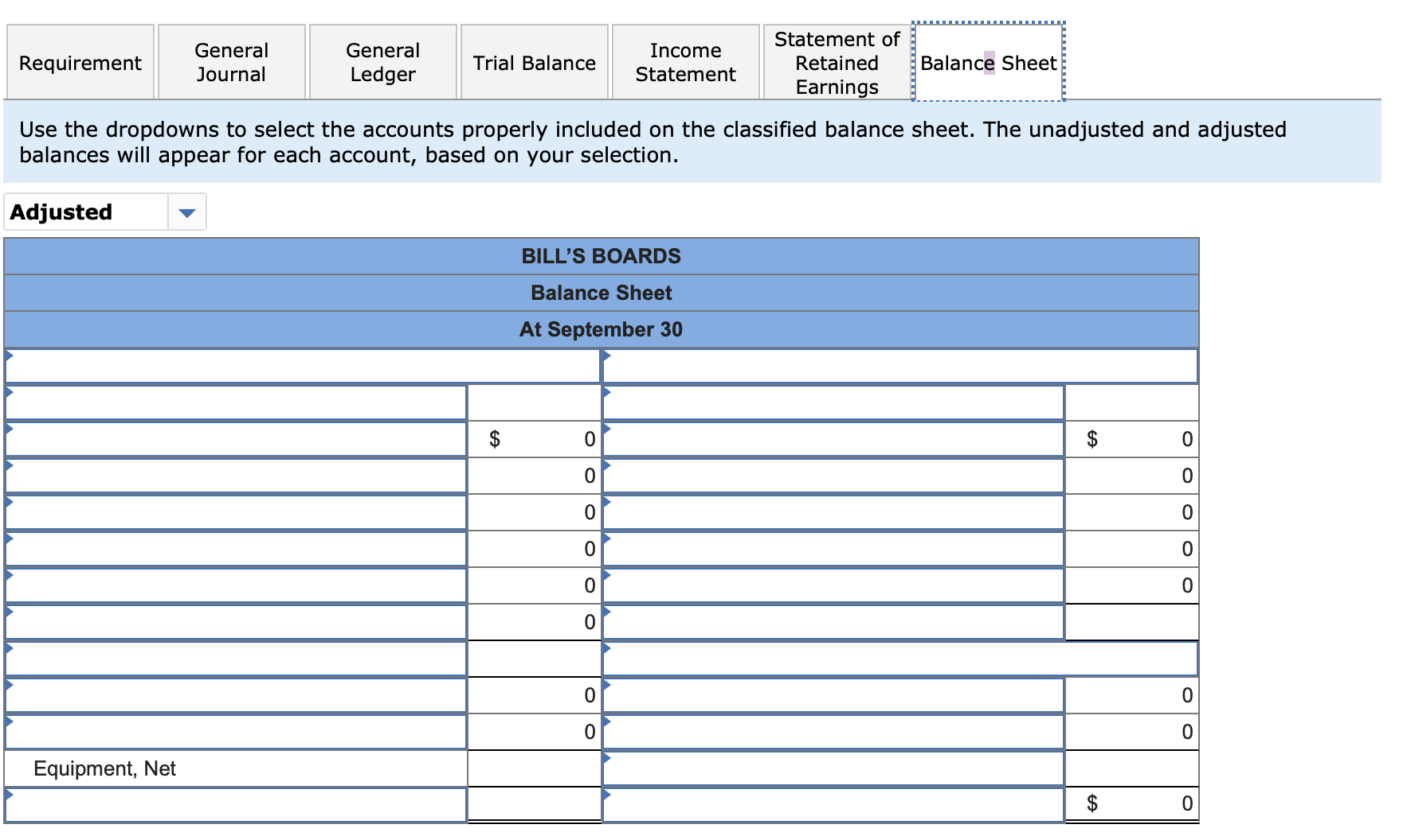 in the right column. he ending balance values from the General Ledger