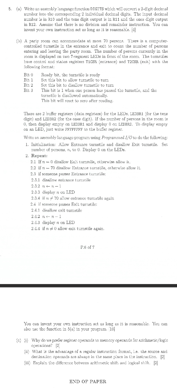  (a) Write an assembly language function DIGJ.TS which will convert a