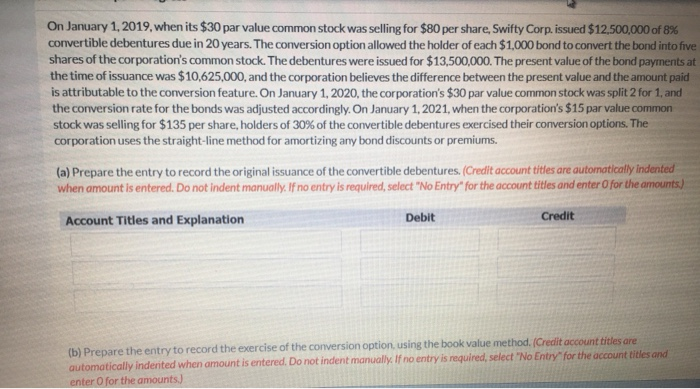  On January 1, 2019, when its $30 par value common stock