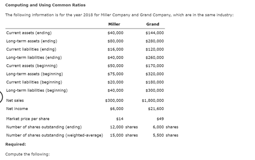  Computing and Using Common Ratios The following Information is for the