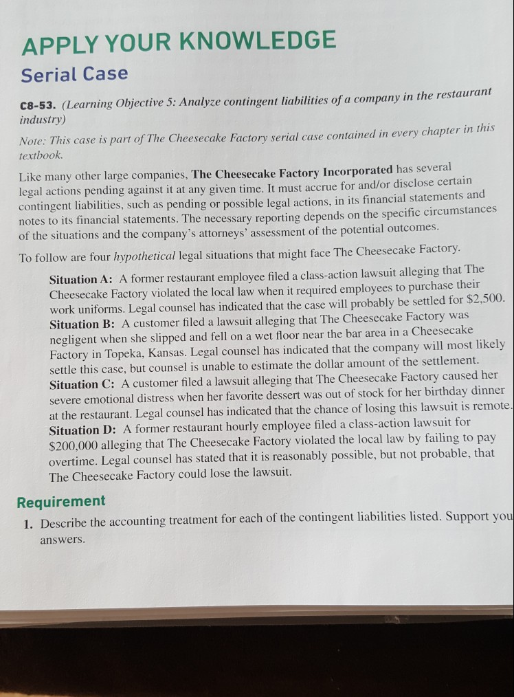  I need help answering all the requirement questions. APPLY YOUR KNOWLEDGE