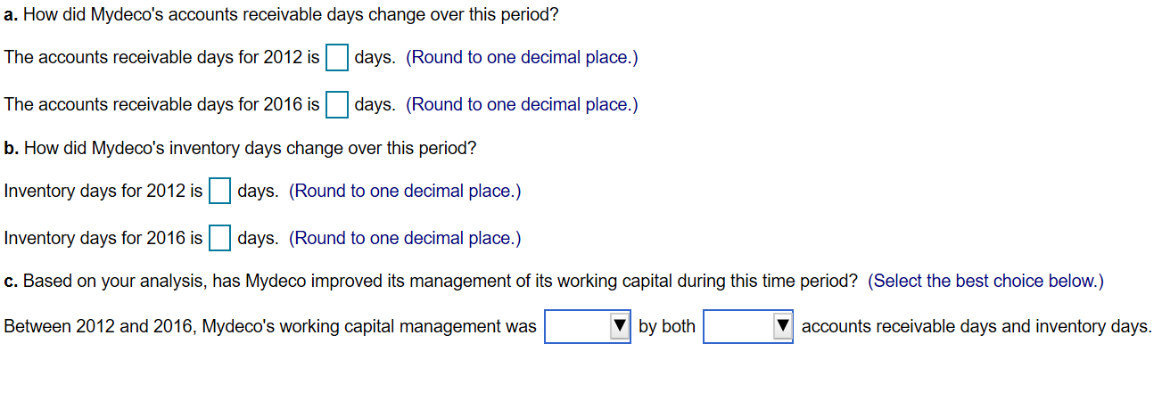 See Table showing financial statement data and stock price data for Mydeco