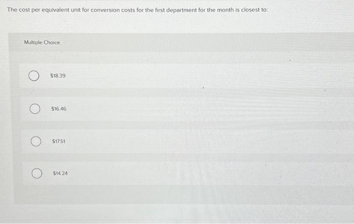 Data concerning the first processing department for the most recent month are