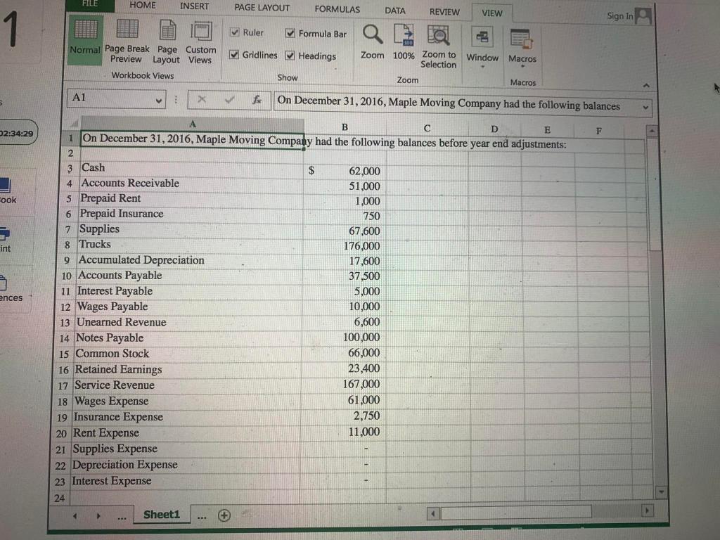 Cell Referencing Maple Moving Company has provided a list of its account