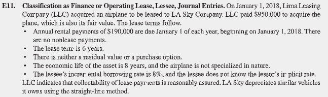 from Exercise 12 -11. Assume the lease is correctly classified as a