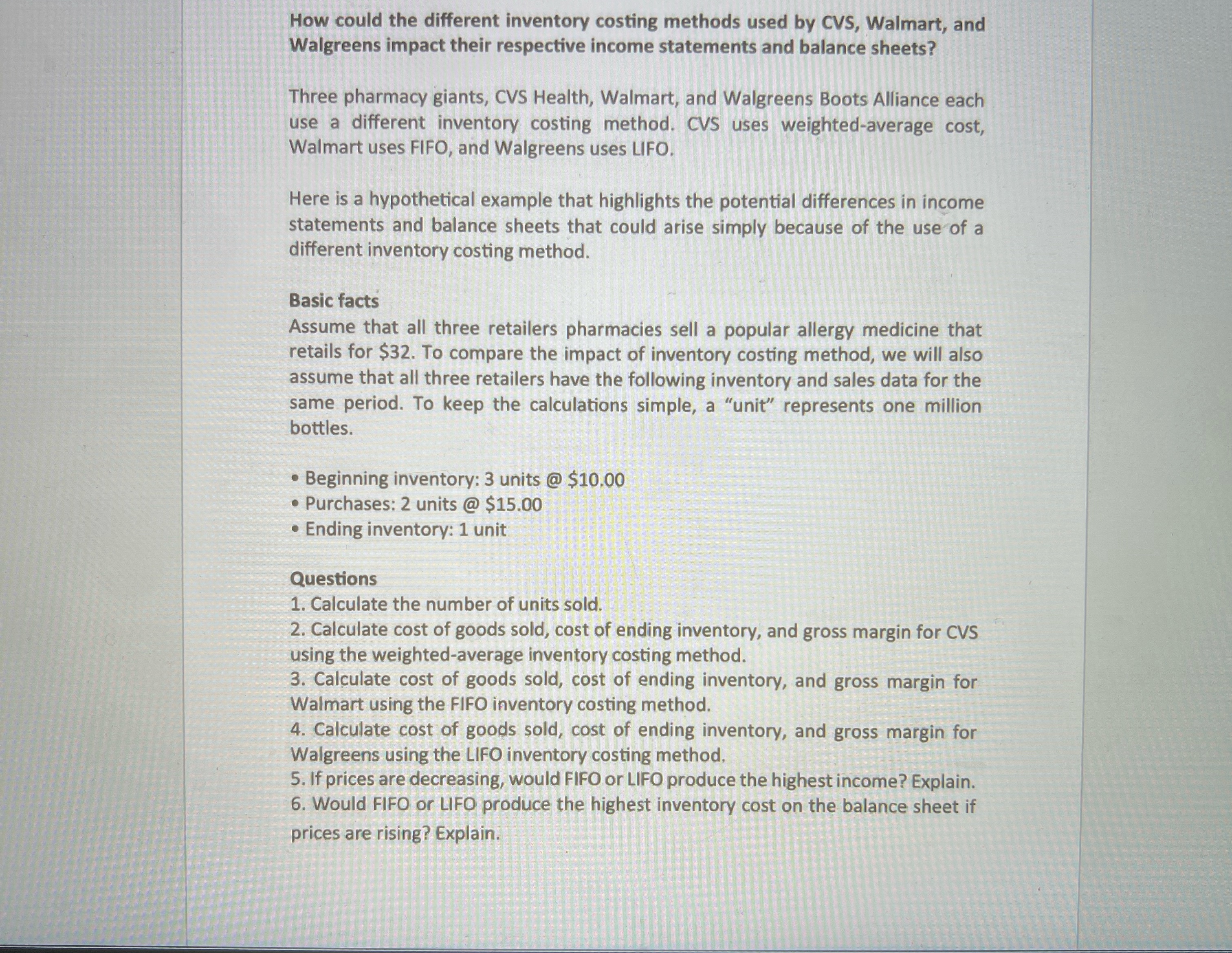  How could the different inventory costing methods used by CVS, Walmart,