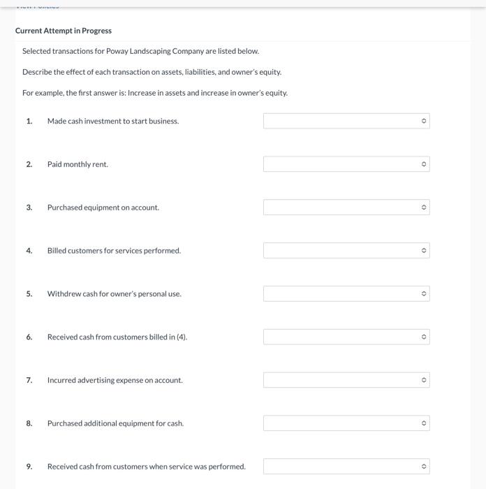  Current Attempt in Progress Selected transactions for Poway Landscaping Company are