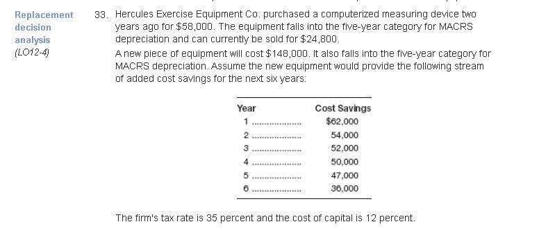 Full excel in incremental cash flow analysis. Replacement decision analysis (L012-4) 33.