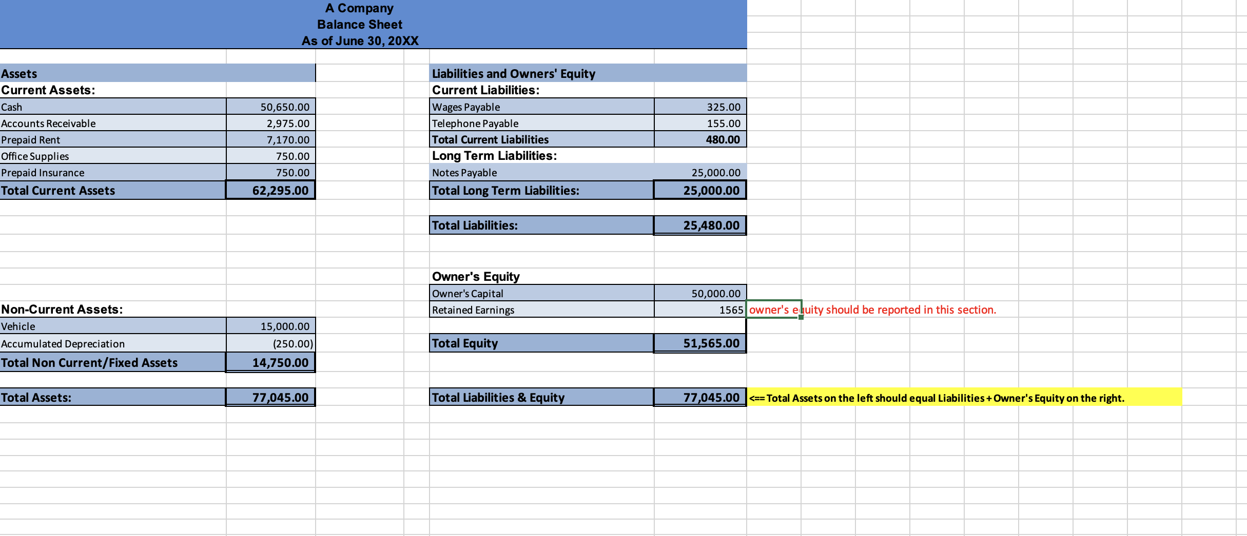 cycle in Excel to record transactions and generate financial reporting results for