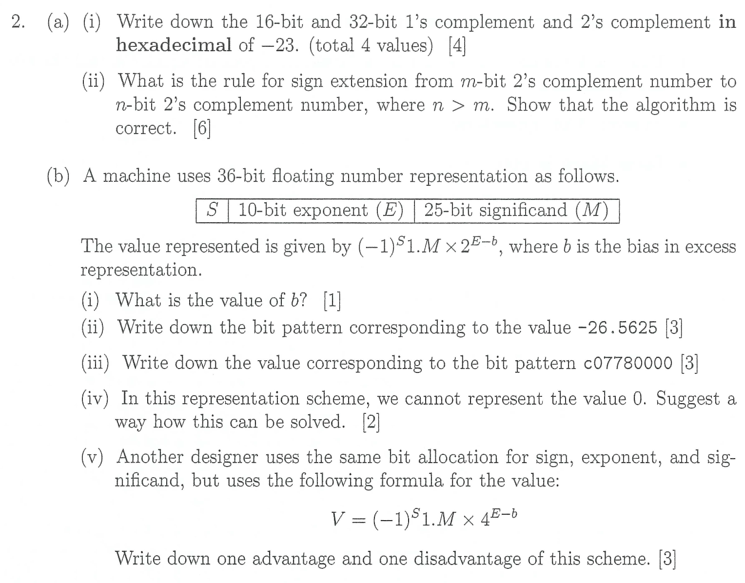  (a)(i) Write down the 16-bit and 32-bit 1's complement and 2's