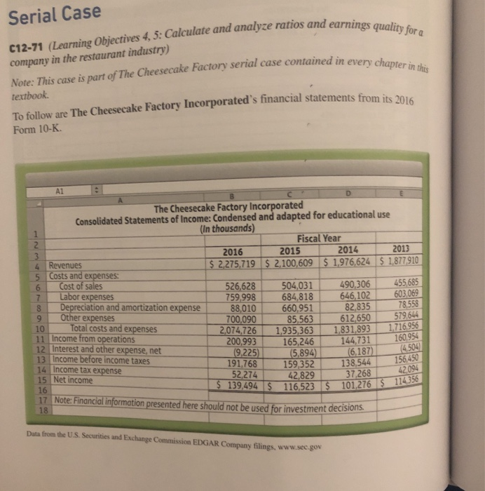  Serial Case C12-71 (Learning Objectives 4, 5: Calculate and analyze ratios