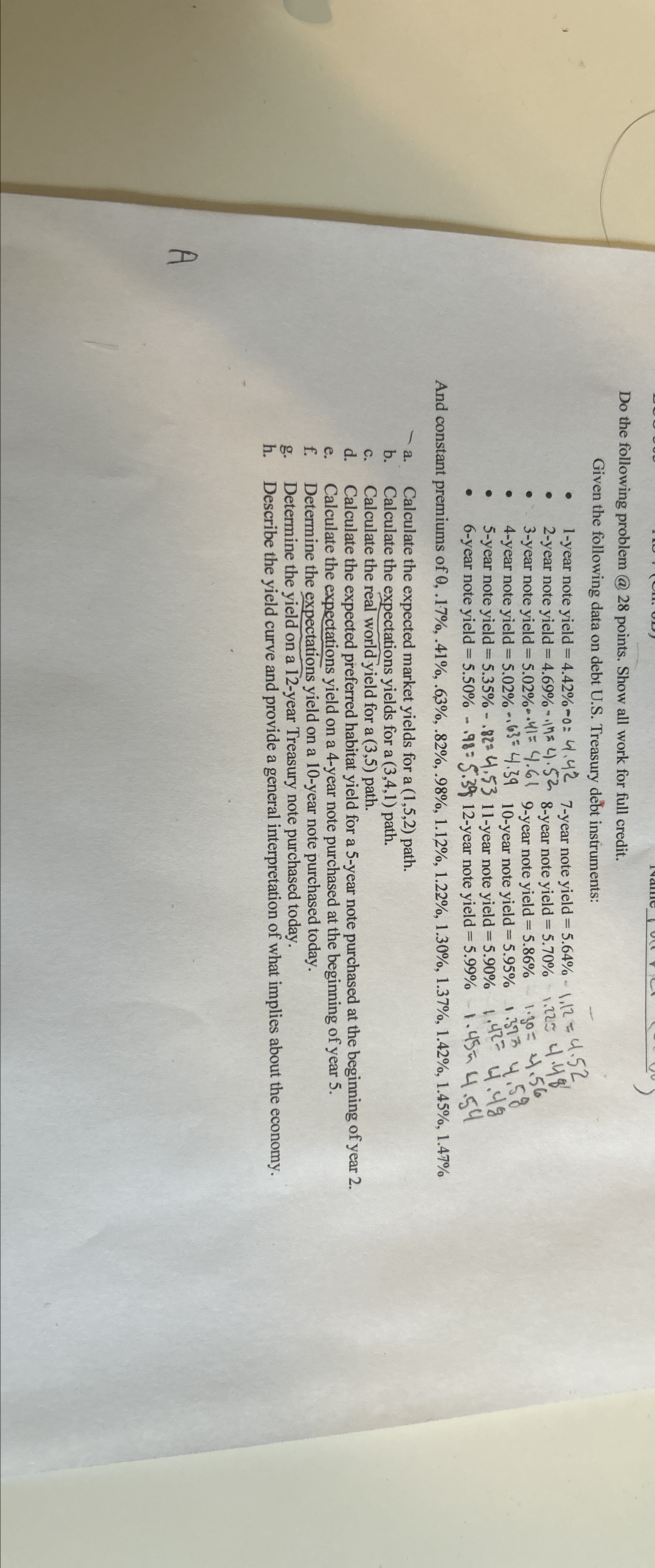  Do the following problem @ 28 points. Show all work for