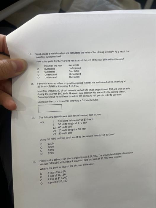  15. Sarah made a mistake when she calculated the value of