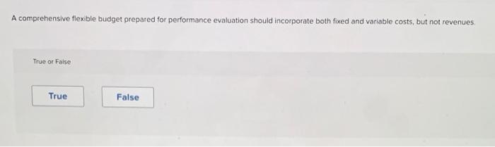  A comprehensive flexible budget prepared for performance evaluation should incorporate both