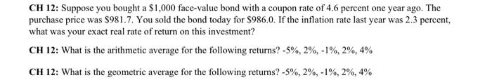 please help solve and show work CH 12: Suppose you bought a