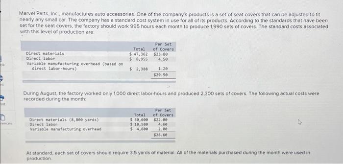 Could someone help me solve this problem? Marvel Parts, Inc., manufactures auto