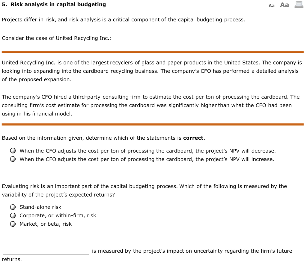 5. Risk analysis in capital budgeting Projects differ in risk, and