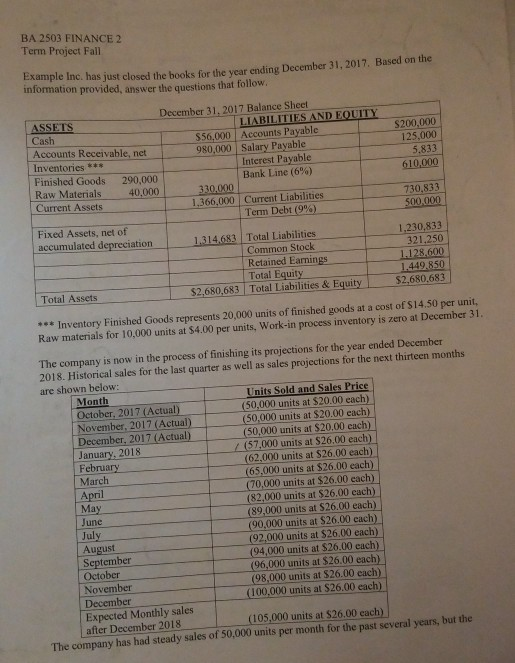 the data necessary to do it PART2-HARD COPY DUE 10/31/2018 AT Class