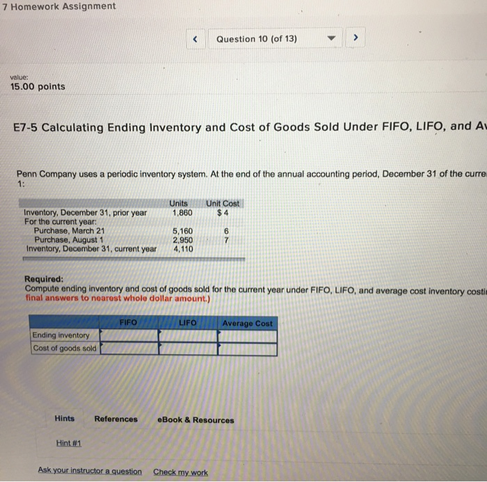  7 Homework Assignment Question 10 (of 13) value: 15.00 points E7-5