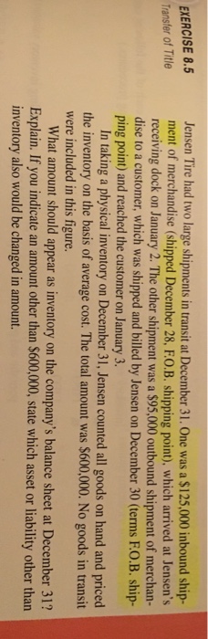  EXERCISE 8.5 Jensen Tire had two large shipments in transit at
