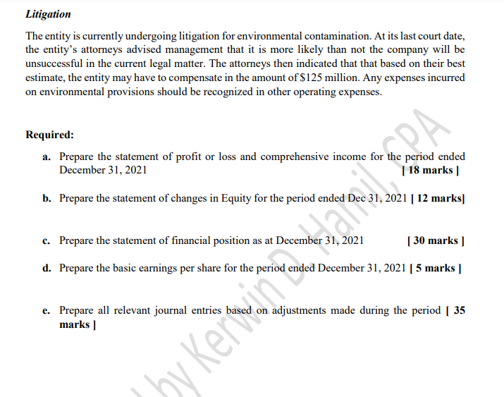 entity's unadjusted trial balance before incorporating suggestions made by the chairman of