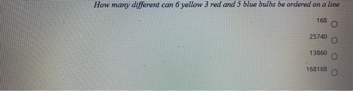  How many different can 6 yellow 3 red and 5 blue