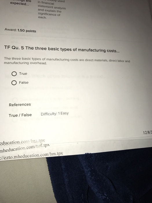 statement analysis and the each, Award: 1.50 points TF Qu. 5 The