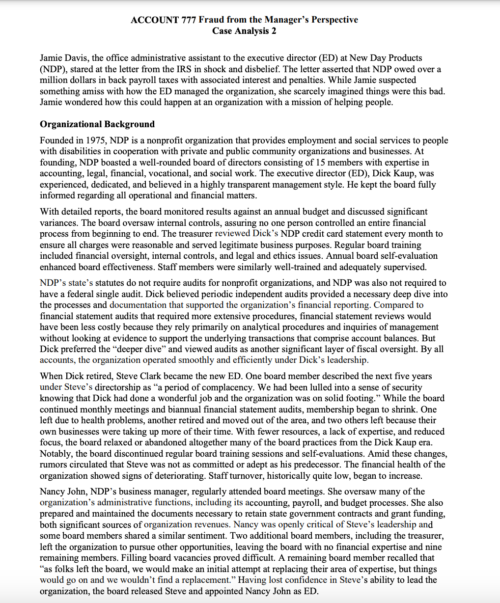 4 builds on the New Day Products (NDP) scenario in Case Analysis