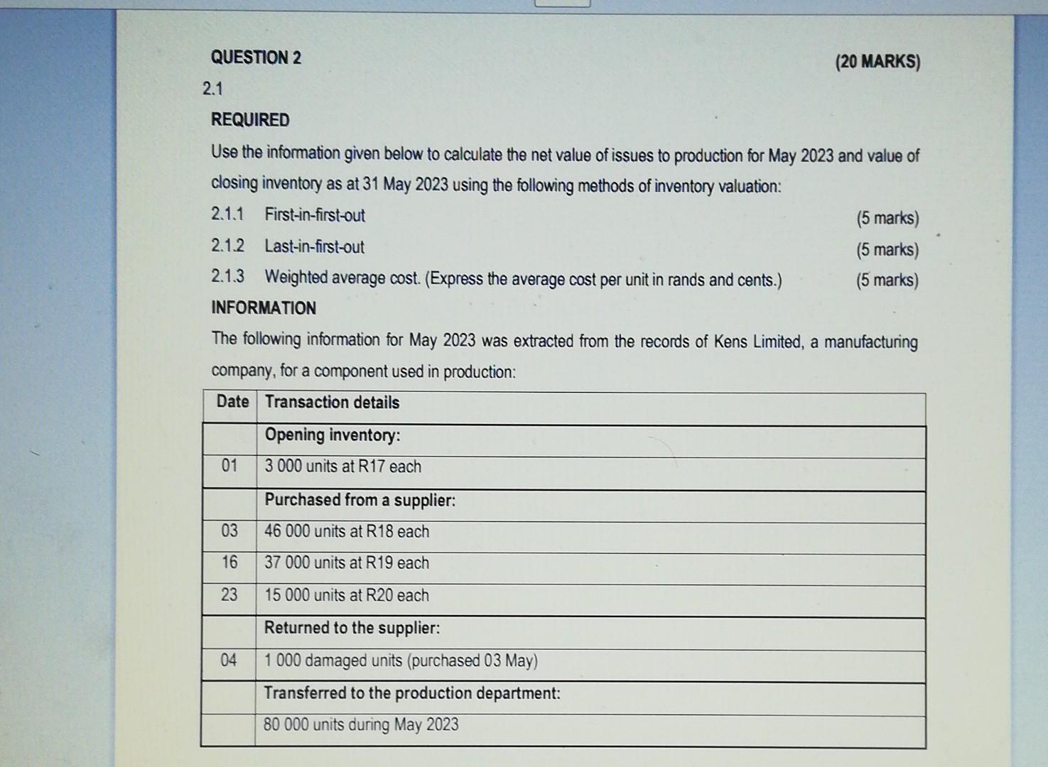 2.1 REQUIRED Use the information given below to calculate the net