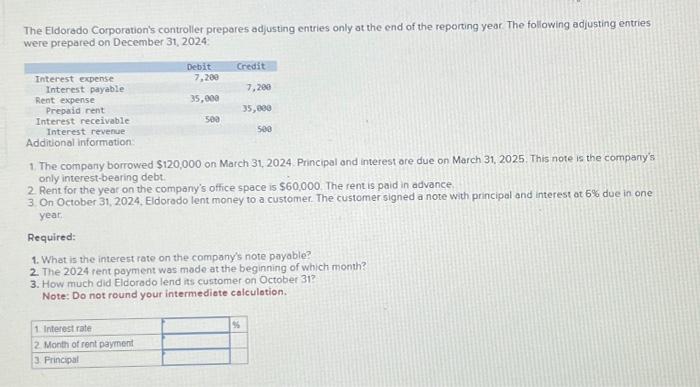  The Eldorado Corporation's controller prepares adjusting entries only at the end