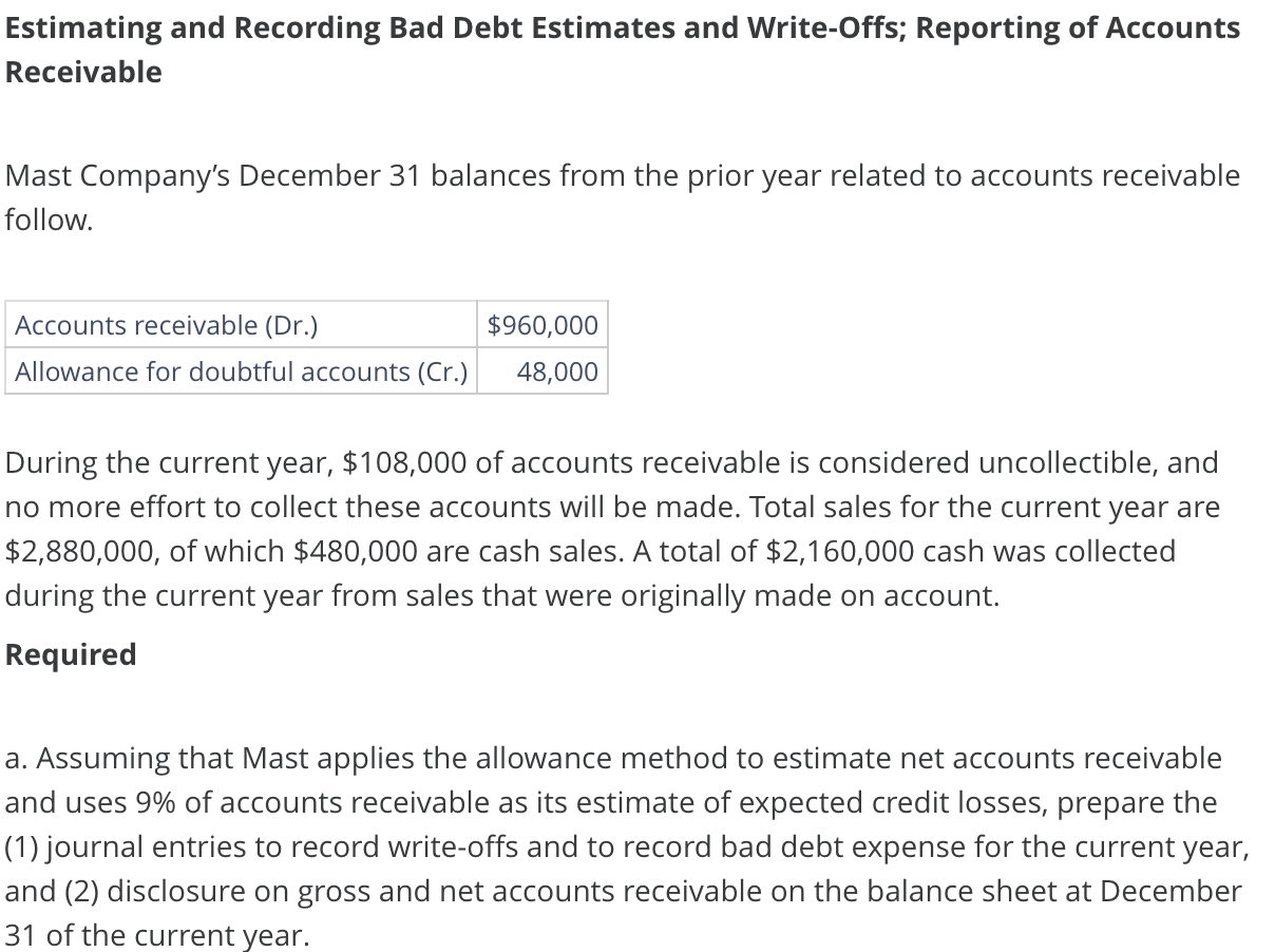  Estimating and Recording Bad Debt Estimates and Write-Offs; Reporting of Accounts