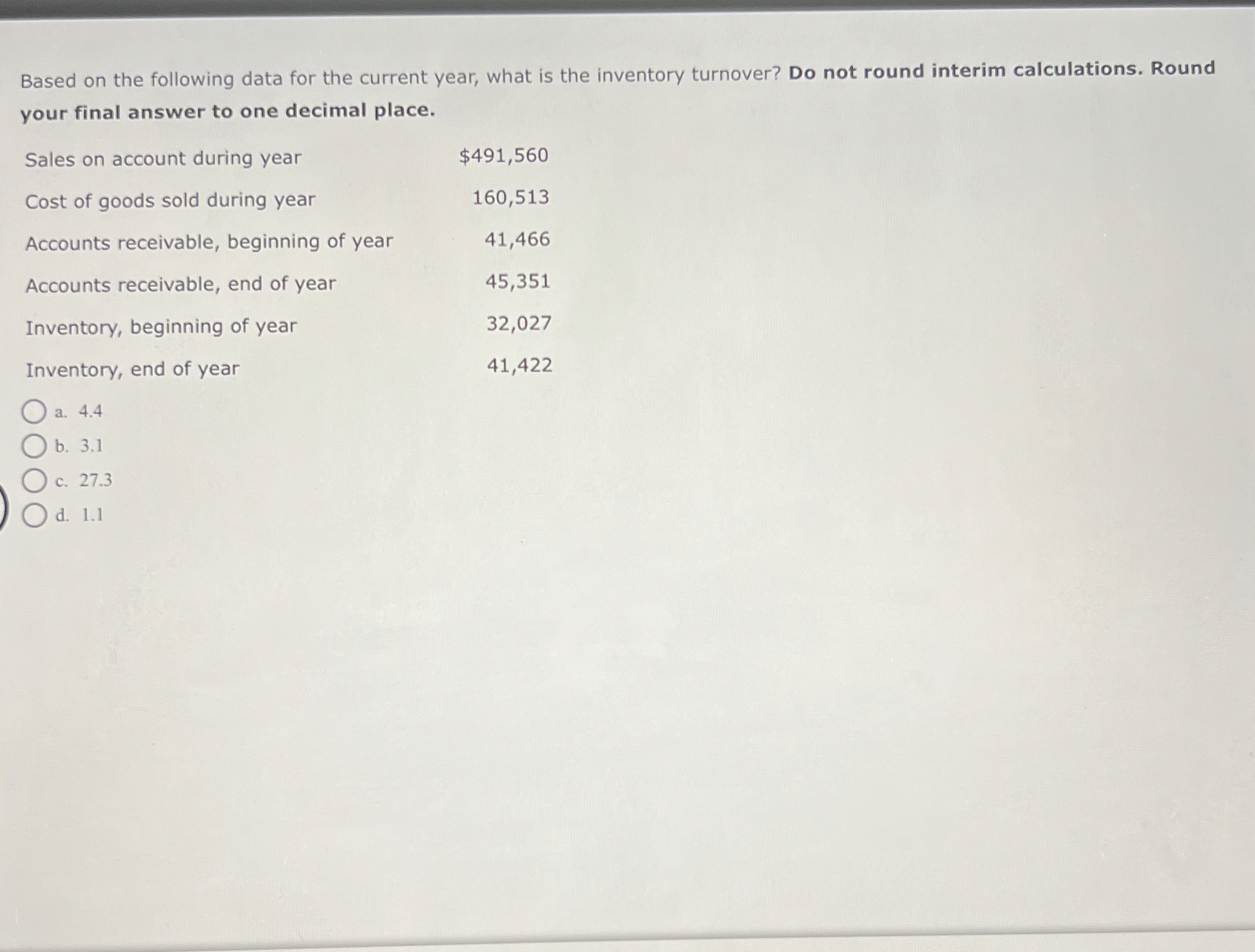  Based on the following data for the current year, what is
