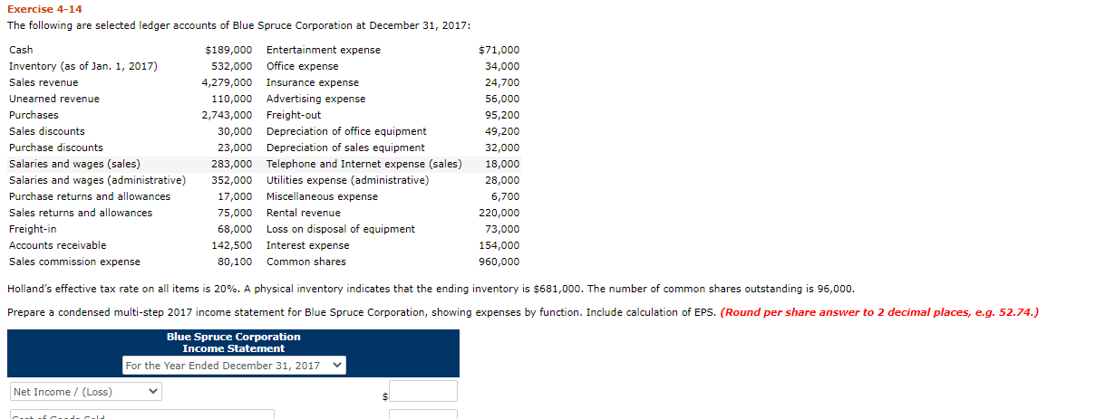help to solve this problem Exercise 4-14 The following are selected ledger
