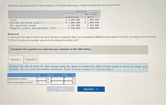  S Selected operating data for two divisions of Outback Brewing, Limited,