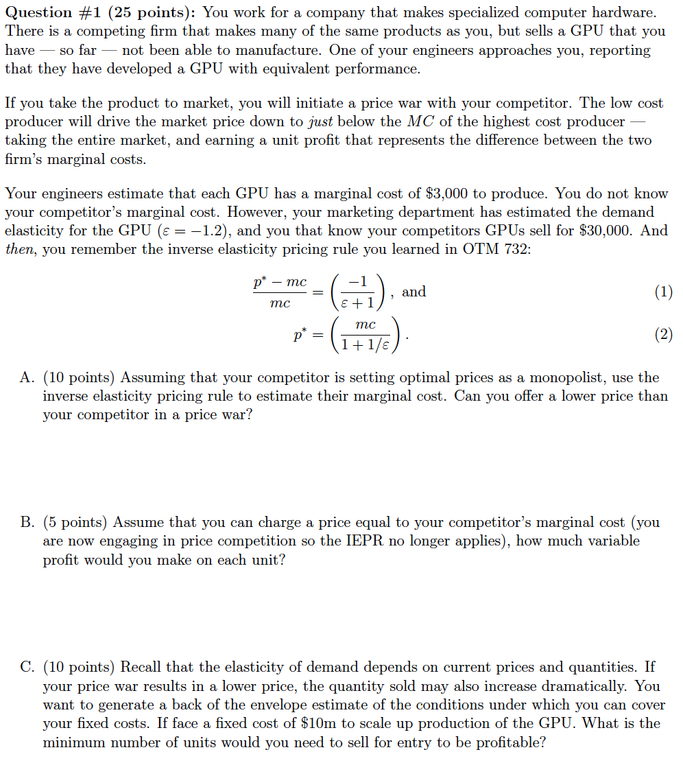  You work for a company that makes specialized computer hardware. There