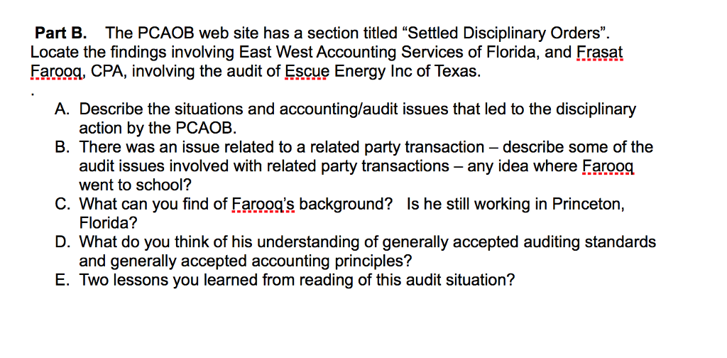 Part B. The PCAOB web site has a section titled "Settled