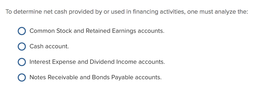 To determine net cash provided by or used in financing activities,