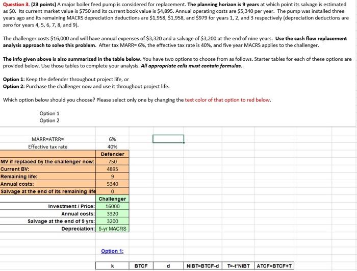  Question 3. (23 points) A major boiler feed pump is considered