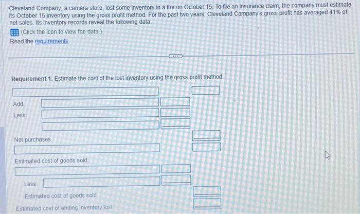  Data table Cleveland Company, a camera store, lost some inventory in