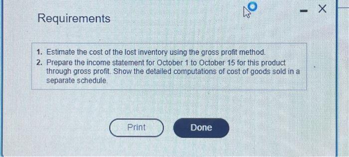 company must estimate its October 15 inventory using the gross profit method.