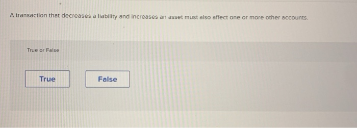 False True True False False A transaction that decreases a liability and
