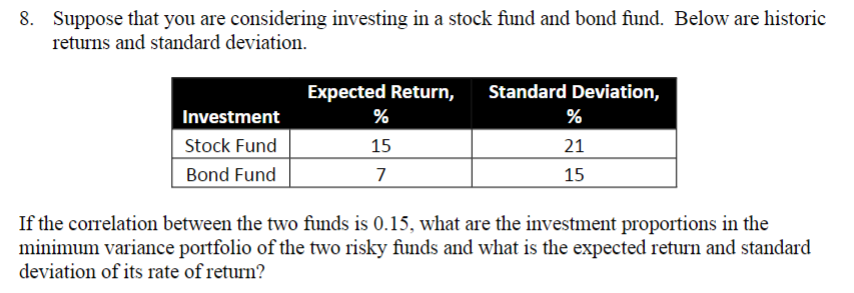 8. Suppose that you are considering investing in a stock fund and