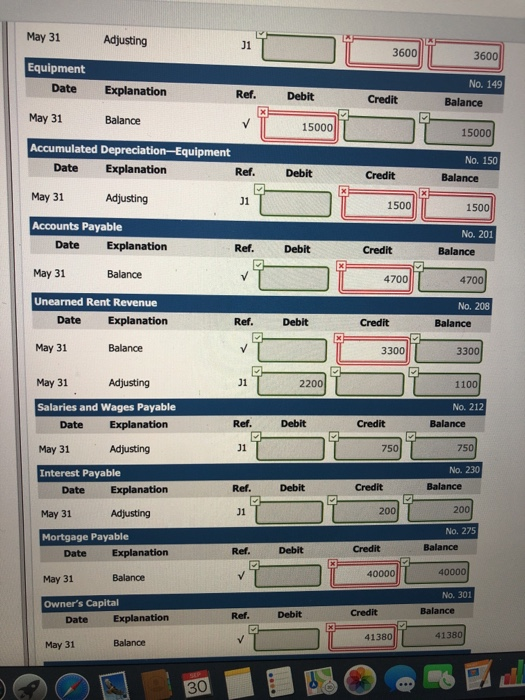 preparing this ledger including the adjusting entries. (b) Your answer is partially