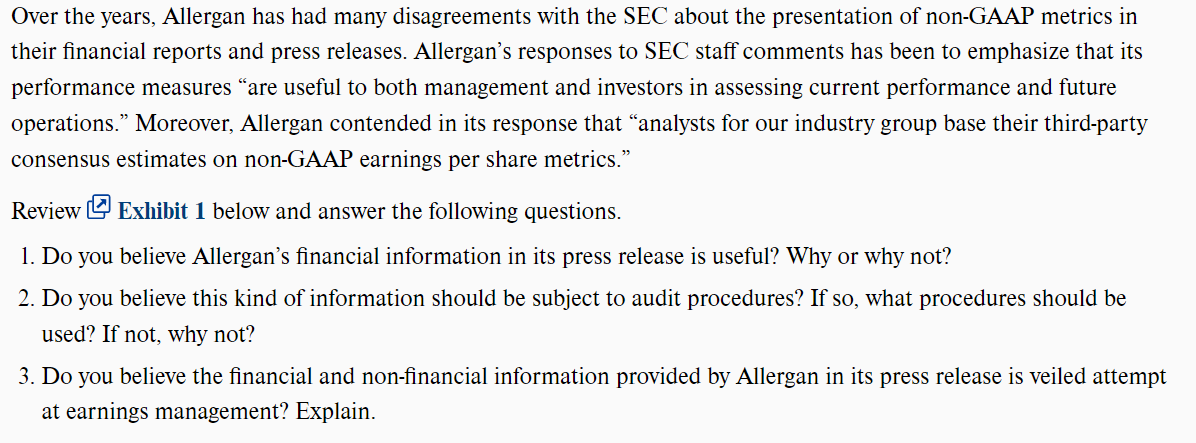 product lines include Botox, Juvederm, Latisse, Namenda, and Restasis. Exhibit 2 presents