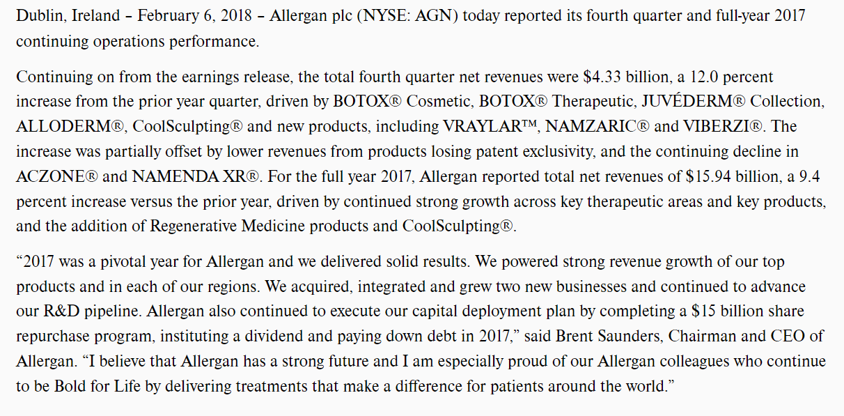 portion of Allergan product revenues sold by our former Anda Distribution Business