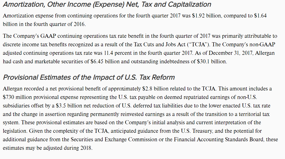 and press releases. Allergan's responses to SEC staff comments has been to