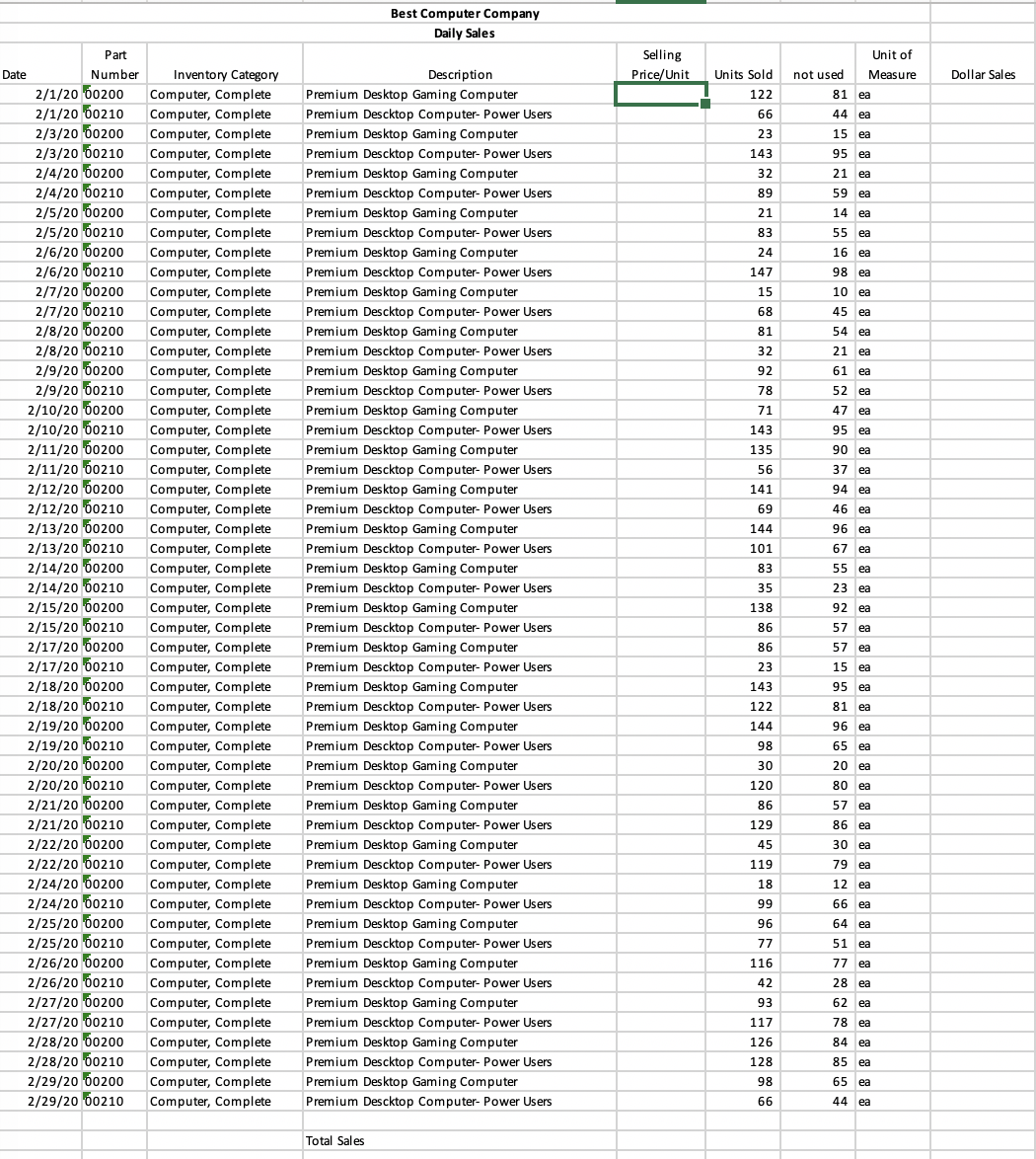 Step 1: Use the Vlook-up function and the part number given, to
