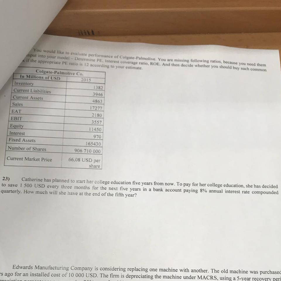  First question You would like to evaluate performance put int of